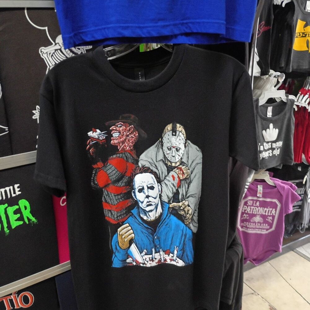 Jason freddy and Michael Meyers horror film movie screenprint cotton tee xxl